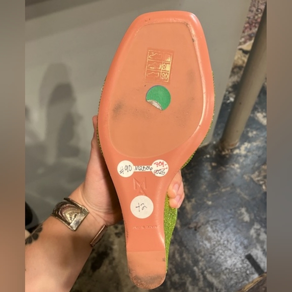 Sz 36 and RARE Sz 42 NIB $2025 Amina Muaddi Lupita crystal green wedges - Picture 5 of 6